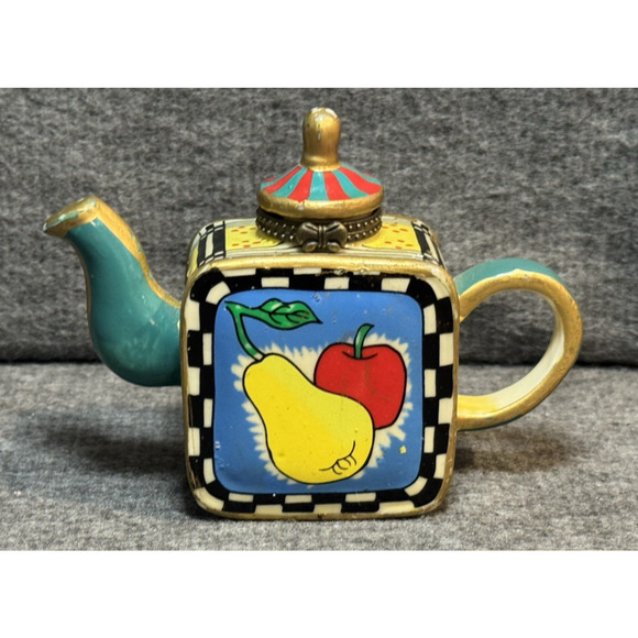 Greenbrier Teapot Floral Hinged Trinket Box - Picture 1 of 8